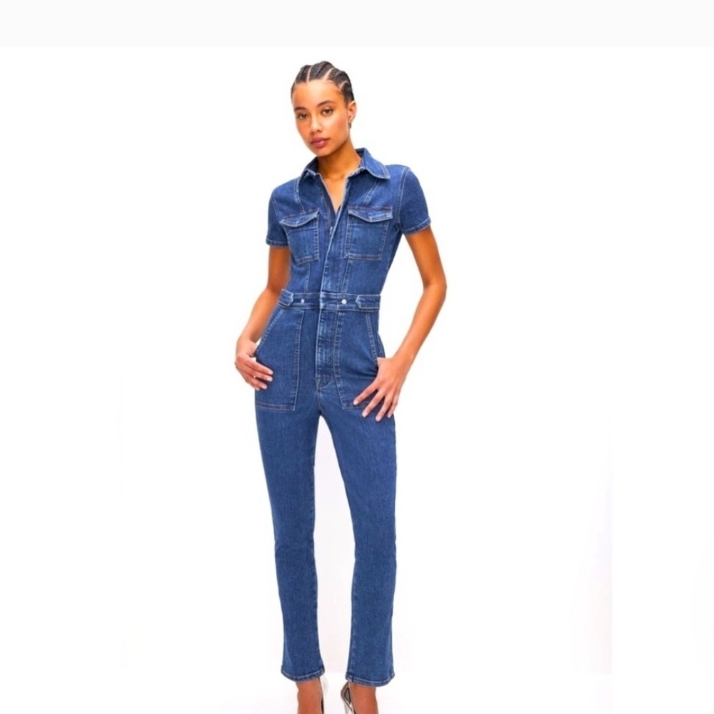 Good American Indigo Denim Overalls